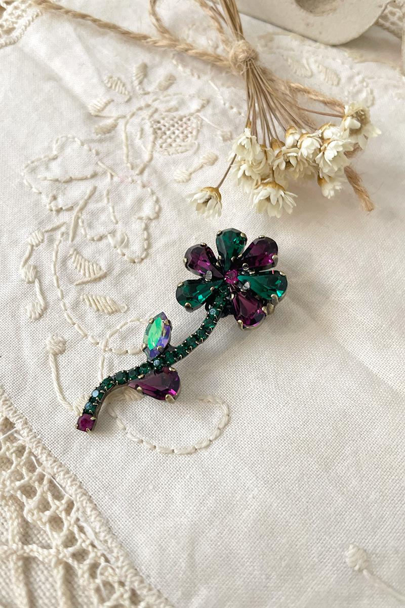 Broche Flor Morado Verde
