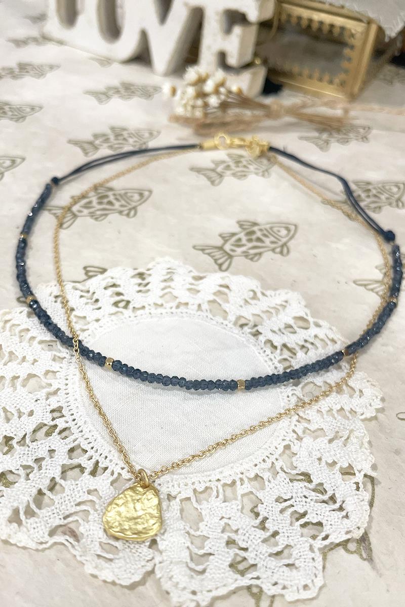 Collar Doble Cristales Azul Noche