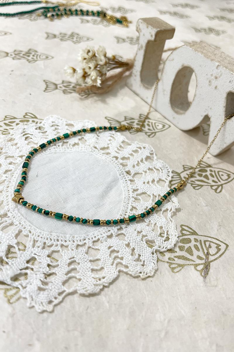 Collar Malaquita Estrella Acero