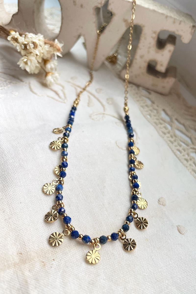 Collar Lapislazuli Flores Acero