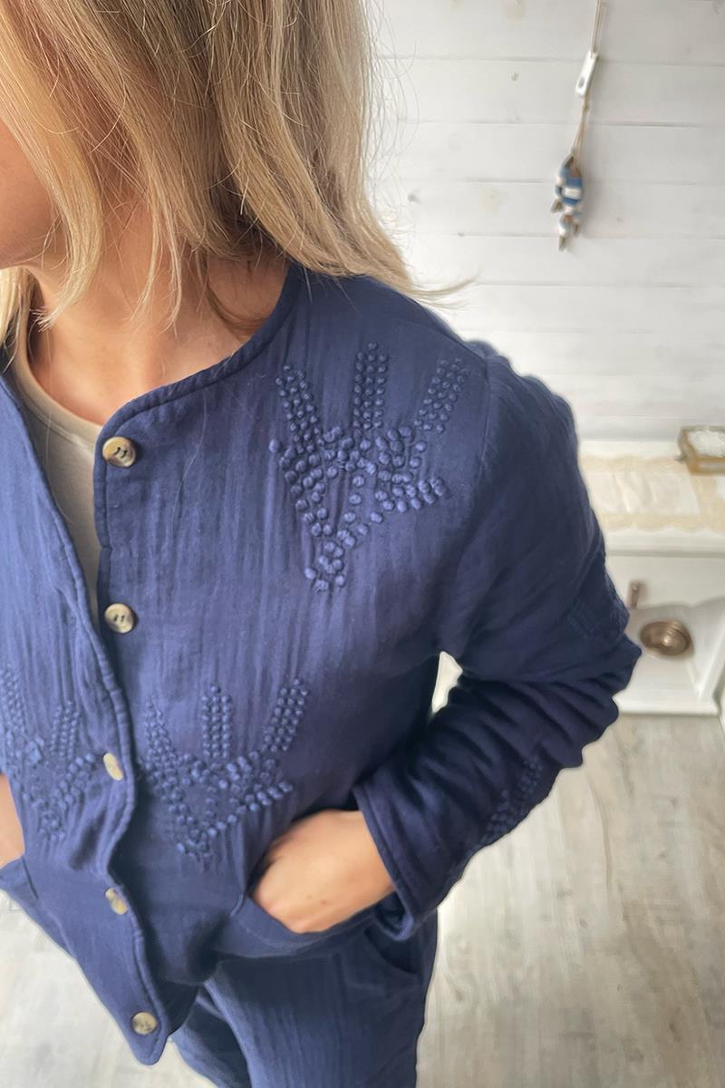 Chaqueta Acolchada Bordados Marino