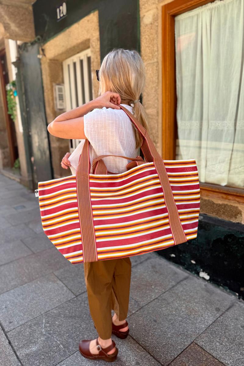 Bolsa Grande Rayas Roja Amarilla