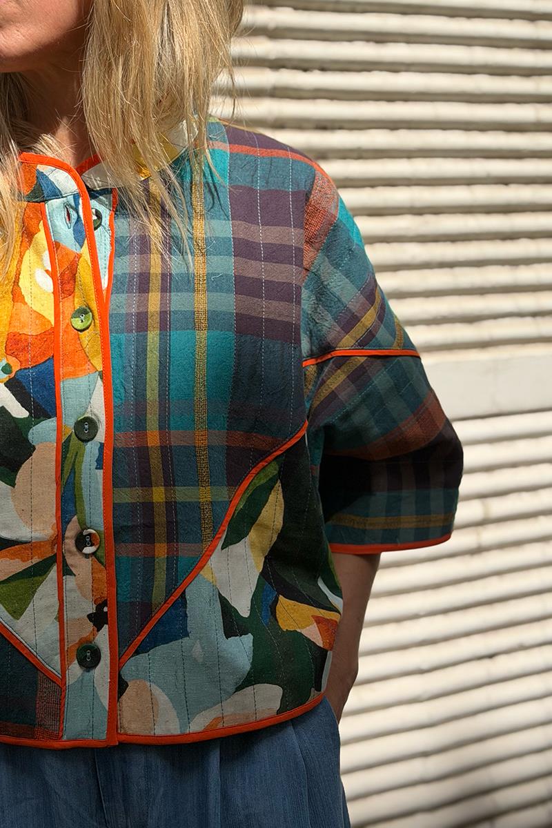 Chaqueta Kimono Flores y Cuadros