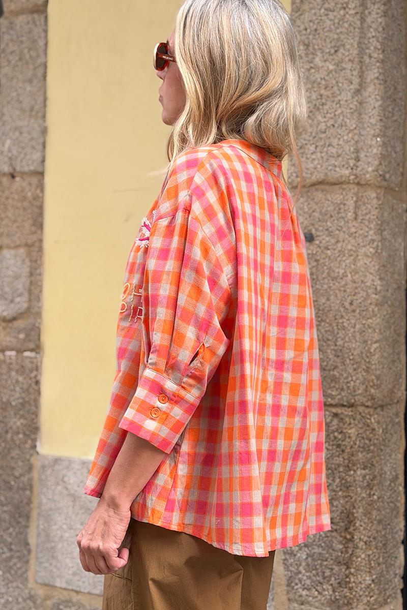 Blusa Cuadros Naranja