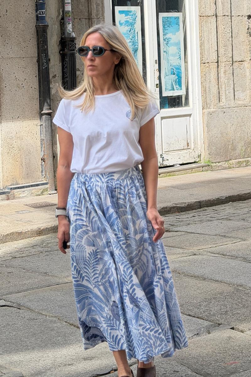 Falda Vuelo Estampado Azul