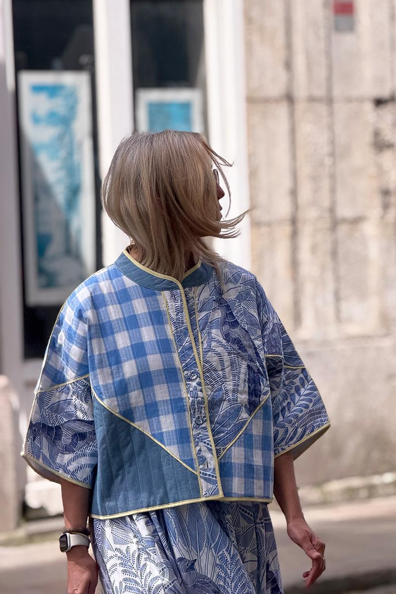 Chaqueta Kimono Pajaros y Cuadros