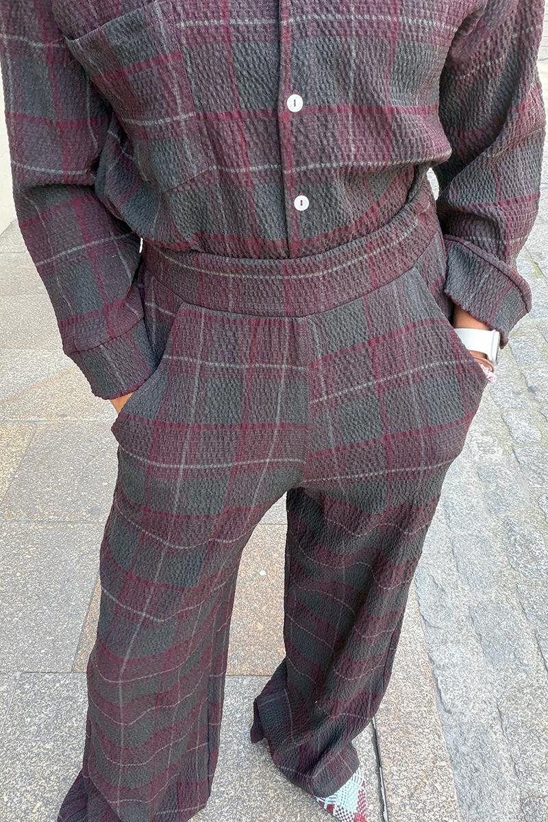 Pantalon Cuadros Burdeos Antracita